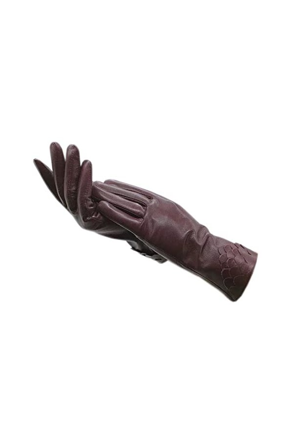 Gants dhiver en peau de chèvre pour femme - Gants de sport en peau de mouton - Rouge vin 7