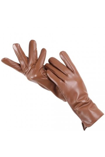 Dninmim Gants en cuir simples pour femme, moufles chaudes en peau de mouton dhiver, champagne, 8