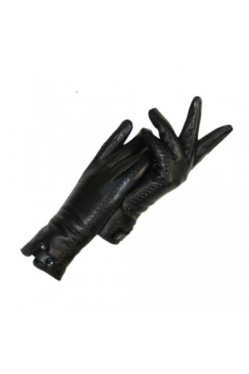 Gants dhiver en cuir véritable pour femme avec doublure en fourrure et fermoir riveté, Standard 1, 7.5