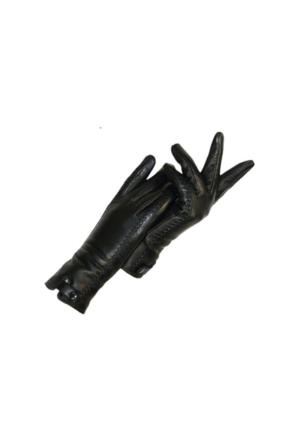 Gants dhiver en cuir véritable pour femme avec doublure en fourrure et fermoir riveté, Standard 1, 7.5
