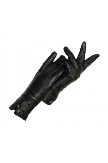 Gants dhiver en cuir véritable pour femme avec doublure en fourrure et fermoir riveté, Standard 1, 7.5