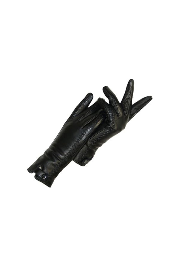 Gants dhiver en cuir véritable pour femme avec doublure en fourrure et fermoir riveté, Standard 1, 7.5