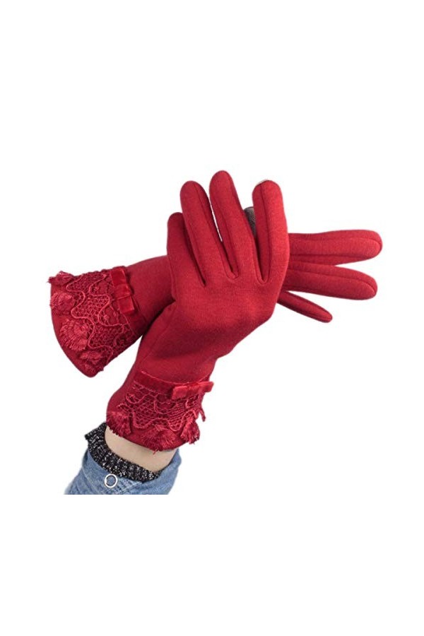 Huixin Femme Hiver Bowknot Flanelle Douce Chaude Young Styles Mode Coréenne De La Mode Mitaines En Dentelle Moufles Mitaines 