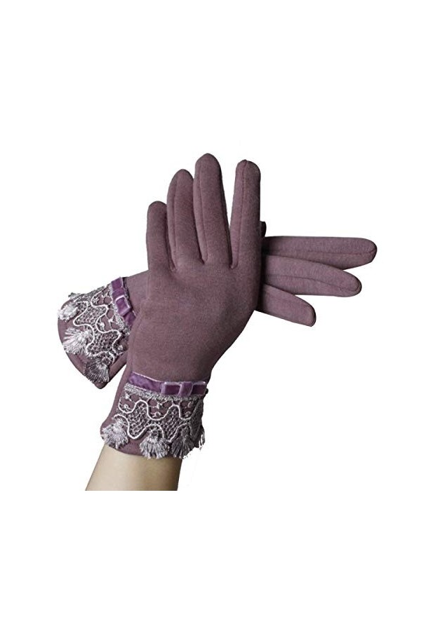 Huixin Femme Hiver Bowknot Flanelle Douce Chaude Young Styles Mode Coréenne De La Mode Mitaines En Dentelle Moufles Mitaines 