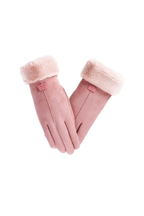 ERICAT Gants for femmes automne hiver mitaines chaudes en fourrure mignonnes mitaines à doigt complet Color : Style1 Pink, S