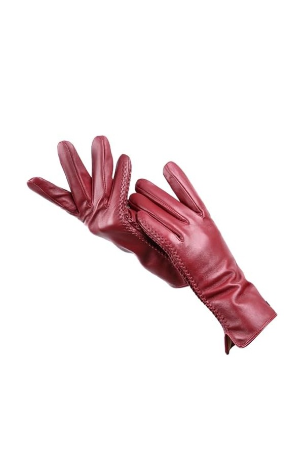 Dninmim Gants en cuir simples colorés pour femme, gants dhiver décontractés et chauds, Jujube rouge., 6.5