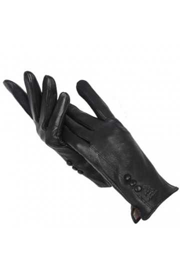 Dninmim Gants en cuir chauds simples pour femmes, mitaines dhiver en cuir de vachette noire, Noir , 8.5