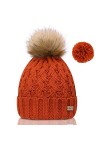 Hat Hut Bonnet dhiver tricoté pour femme avec pompon en fausse fourrure et doublure polaire chaude en tricot torsadé, rose