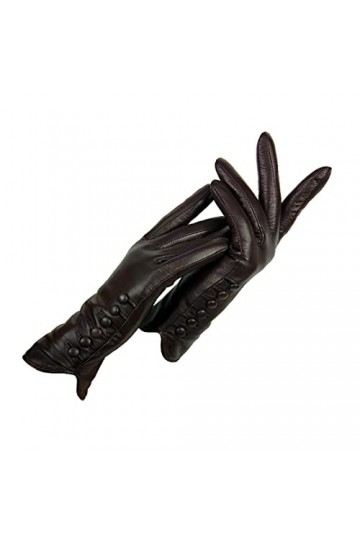 Gants Femme Cuir Véritable Hiver et Automne Mode Femme Peau de Chèvre Gants Chaud Brun Foncé 7