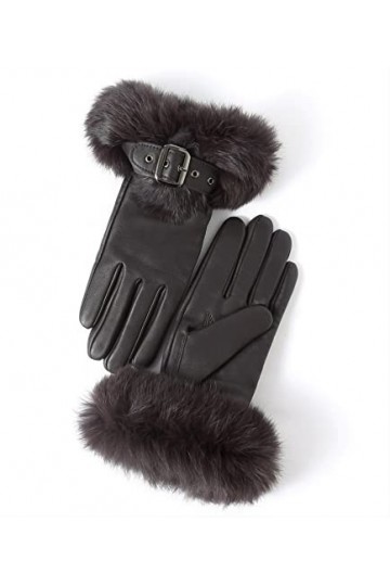 YISEVEN Gants en Cuir Peau de Mouton Agneau Véritable Femme Nouveau Hiver Écran Tactile Chaud Lapin Fourrure Laine Doublée El
