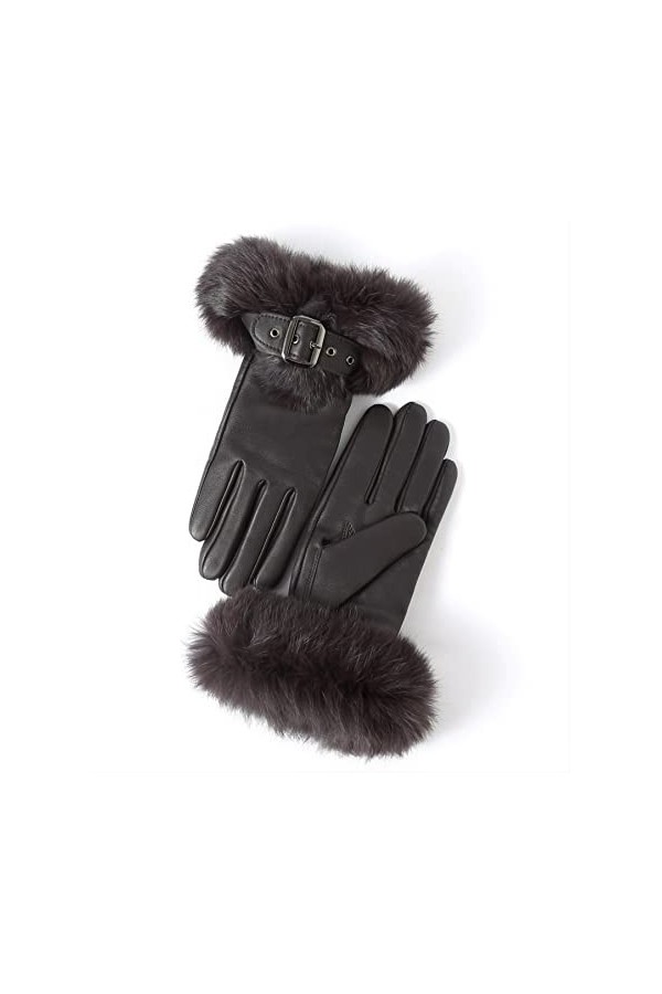 YISEVEN Gants en Cuir Peau de Mouton Agneau Véritable Femme Nouveau Hiver Écran Tactile Chaud Lapin Fourrure Laine Doublée El