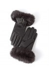 YISEVEN Gants en Cuir Peau de Mouton Agneau Véritable Femme Nouveau Hiver Écran Tactile Chaud Lapin Fourrure Laine Doublée El