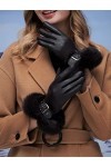 YISEVEN Gants en Cuir Peau de Mouton Agneau Véritable Femme Nouveau Hiver Écran Tactile Chaud Lapin Fourrure Laine Doublée El