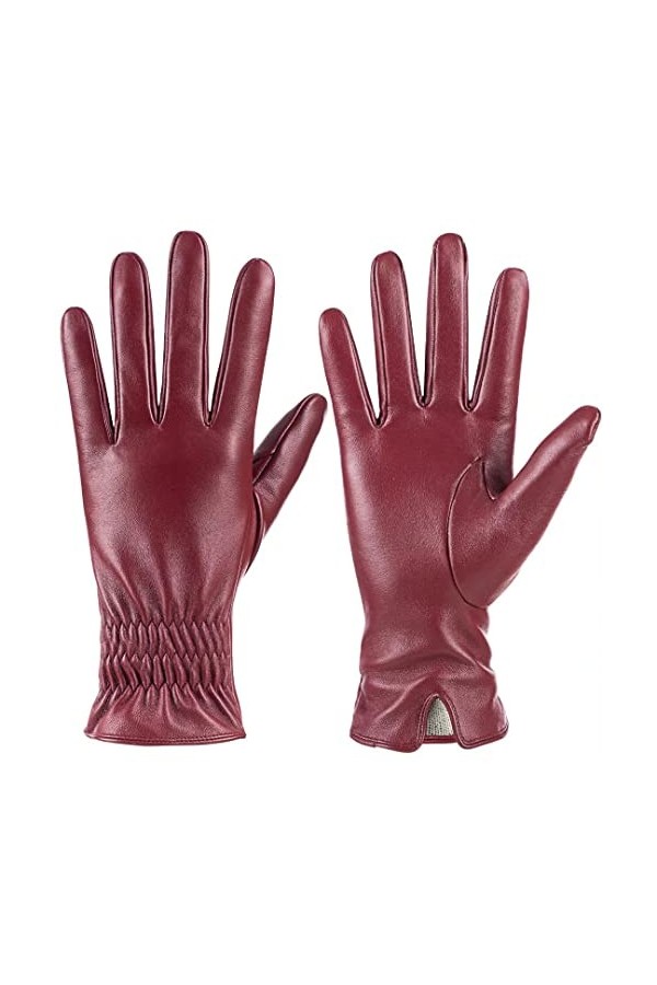 Gants en cuir de mouton véritable pour femmes, gants dhiver chauds avec écran tactile, doublés en cachemire, pour conduire d