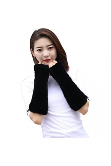 XUYUZUAU Femmes Gants dhiver Fourrure de Vison Véritable Moufles en Tricot Sans Doigts Main Bras Chaud