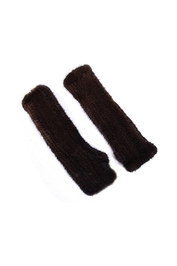 XUYUZUAU Femmes Gants dhiver Fourrure de Vison Véritable Moufles en Tricot Sans Doigts Main Bras Chaud