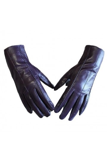 Dndrdhfb Gants dhiver en cuir pour femme - Courtes rayures - Velours froid chaud - Moufles de conduite en plein air - 4 8 1/
