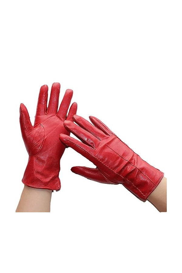 Dndrdhfb Gants dhiver en cuir pour femme - Courtes rayures - Velours froid chaud - Moufles de conduite en plein air - 4 8 1/