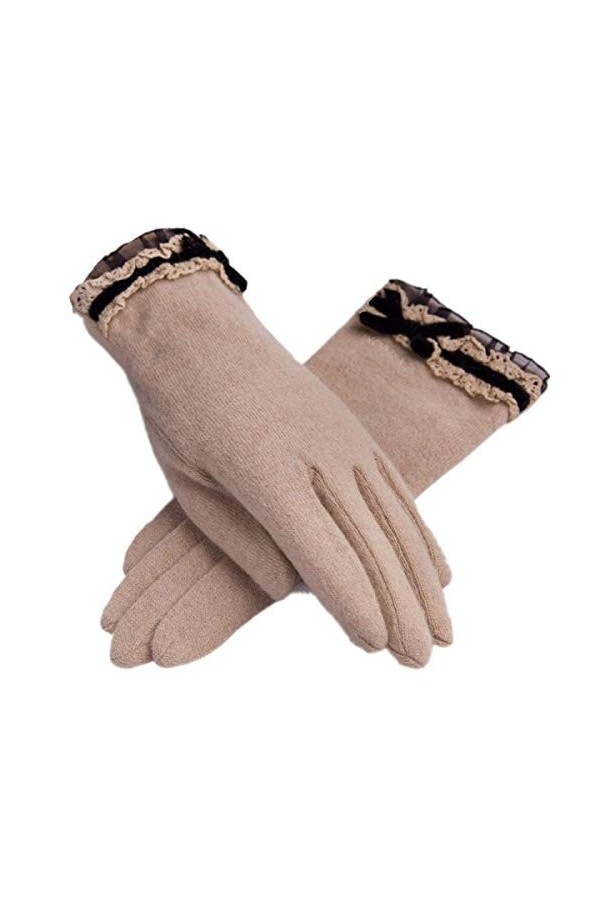 Femme Automne Élégance De Mode Splice Young Styles La Dentelle Gants Chauds Bowknot Épaississement En Plein Air Mitaines Mouf