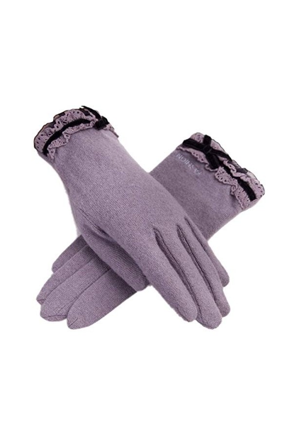 Femme Automne Élégance De Mode Splice Young Styles La Dentelle Gants Chauds Bowknot Épaississement En Plein Air Mitaines Mouf