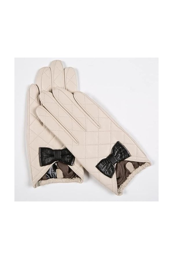 TJOIUY Gants dhiver Gants dhiver en Cuir véritable Femmes Beige véritable Peau de chèvre écran Tactile Gants Chaud Doux Con