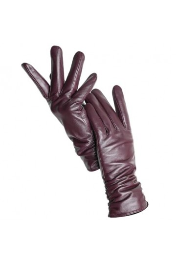 Gants dhiver chauds en cuir pour femme - Gants de couleur courts et fins au toucher, Prune standard, ^