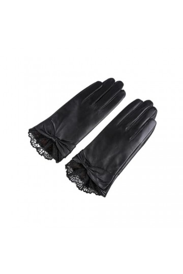ERICAT Gants en cuir de mouton véritable for femmes, automne et hiver, avec mitaines en dentelle Color : Black, Size : XL 