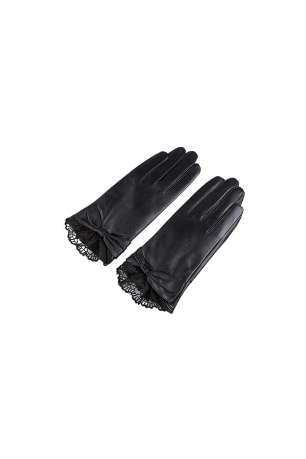 ERICAT Gants en cuir de mouton véritable for femmes, automne et hiver, avec mitaines en dentelle Color : Black, Size : XL 