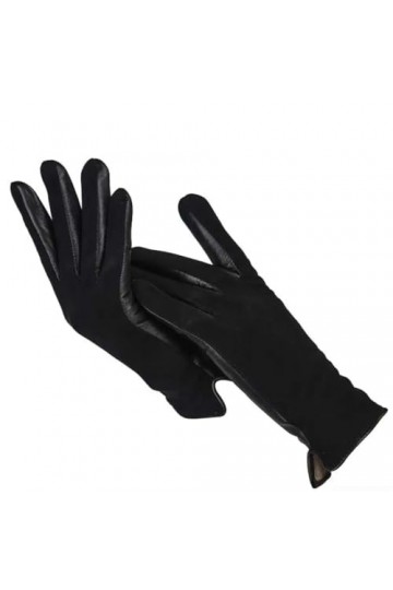 Dninmim Gants courts simples pour femme, gants en cuir noir chaud mat, Noir , 8
