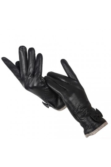 Dninmim Gants dhiver en cuir pour femme - Solide - Décontracté - Chaud, Noir , 7