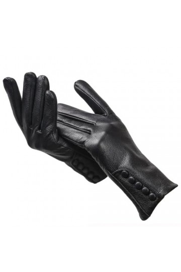 Pulcykp Gants en cuir pour femme - Gants chauds en cuir avec boucle latérale - Gants dhiver en cuir, Gants pour écran tactil