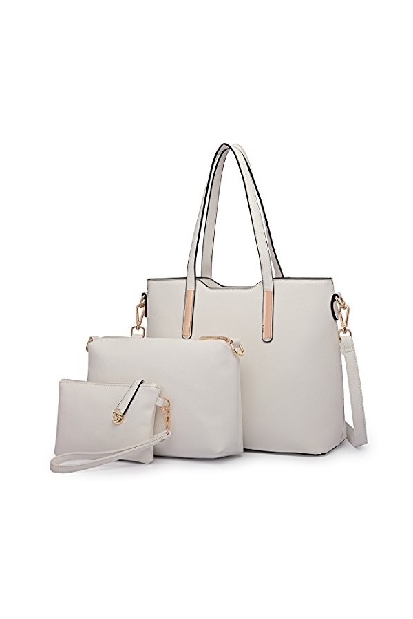 Miss Lulu Sac à Main Femme de 3 en 1 Sac Bandoulière avec Pochette Cabas Femme en Cuir Synthétique
