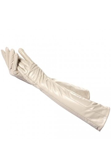 Gants longs en cuir beige, gants longs en cuir de haute qualité pour femmes, gants dhiver en peau de mouton véritable pour f