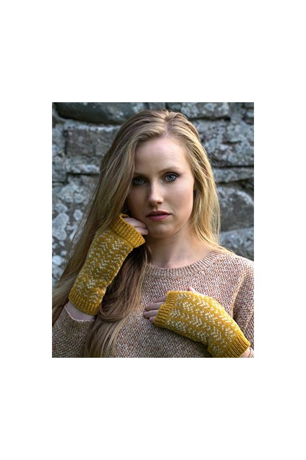 mitaines jaunes gants sans doigts fair isle chauffe-mains en tricot chauffe-poignets mitaines en laine mitaines dautomne mit