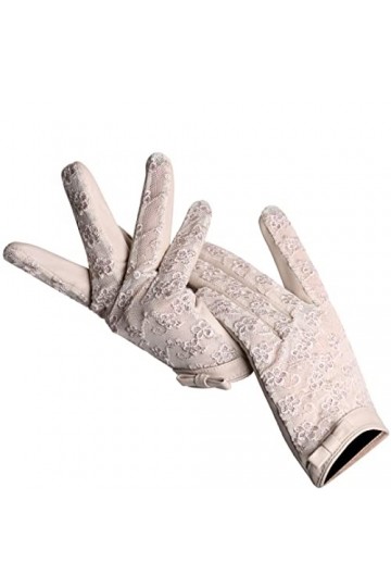 Sexy Femmes Gants Cuir Printemps Automne Minces Peau de Mouton Noir Dentelle Gants, beige, S