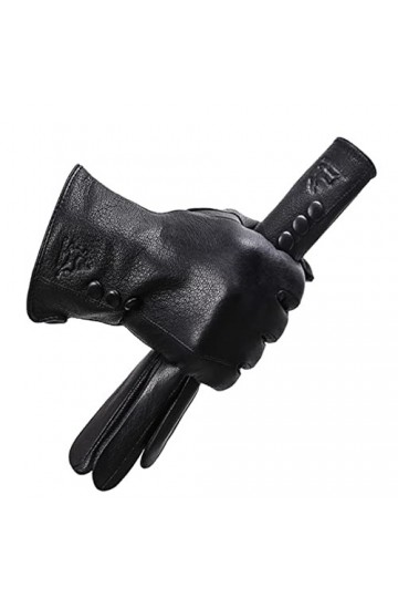 Gants dhiver en cuir pour femme - Garde au chaud - Gants en peau de mouton, Noir , 36