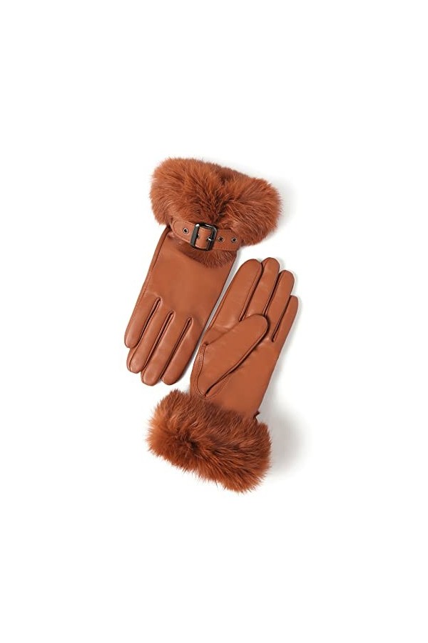 YISEVEN Gants en Cuir Peau de Mouton Agneau Véritable Femme Nouveau Hiver Écran Tactile Chaud Lapin Fourrure Laine Doublée El