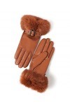 YISEVEN Gants en Cuir Peau de Mouton Agneau Véritable Femme Nouveau Hiver Écran Tactile Chaud Lapin Fourrure Laine Doublée El