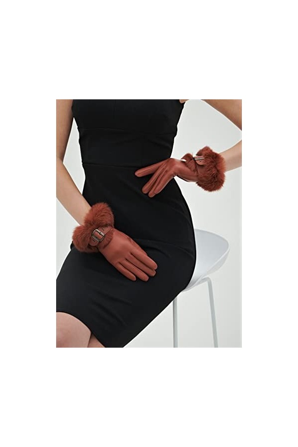 YISEVEN Gants en Cuir Peau de Mouton Agneau Véritable Femme Nouveau Hiver Écran Tactile Chaud Lapin Fourrure Laine Doublée El