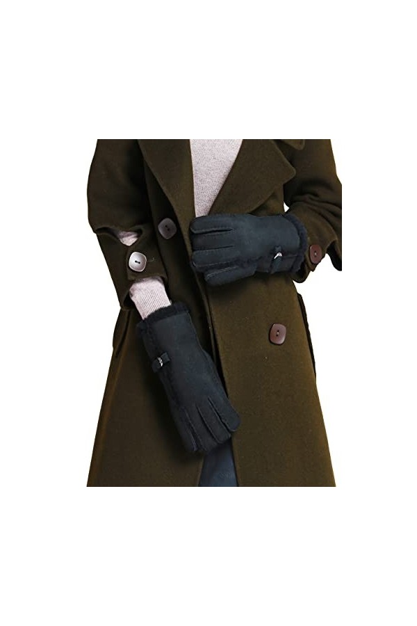YISEVEN Femme Hiver Nouveau Gants en Cuir Peau de Mouton Chaude Épais Doublure Fourrure en Laine Mérino Agneau Thermique avec