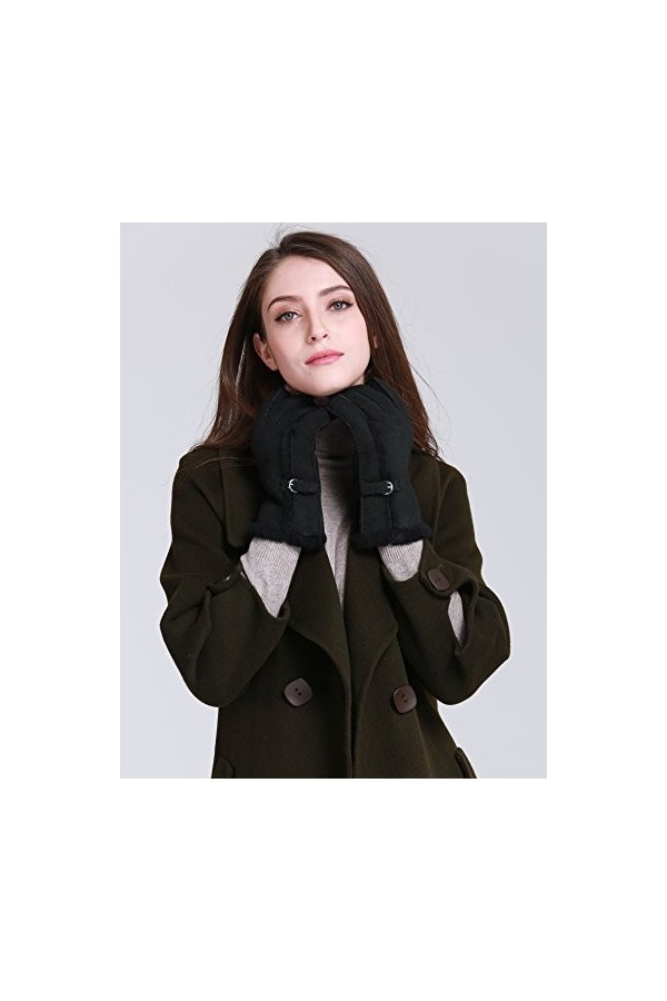 YISEVEN Femme Hiver Nouveau Gants en Cuir Peau de Mouton Chaude Épais Doublure Fourrure en Laine Mérino Agneau Thermique avec