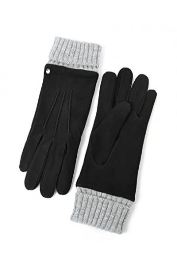 YISEVEN Femme Nouveau Hiver Gants en Cuir Peau de Mouton Suédé Cadeau Agneau Véritable Chaud Laine Doublée Elégante Rayures L