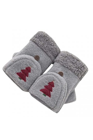 Gants dhiver tricotés pour femme, gants mi-doigts gris en peluche épaisse, demi-doigt rabattable, doux, coupe-vent, élégants