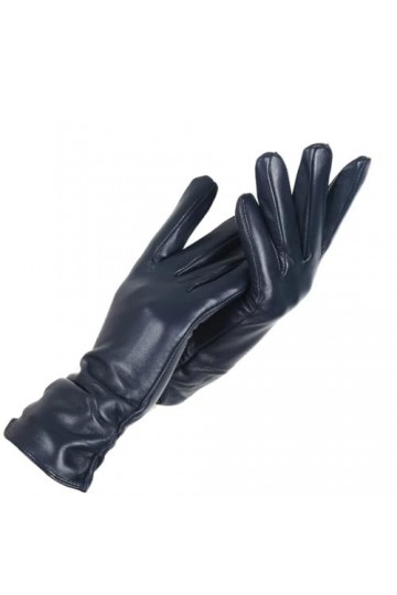 Dninmim Gants dhiver en cuir pour femme - Gants courts en cuir - Pour femme, bleu marine, 7