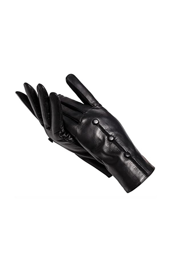 Moufles dhiver en cuir de mouton pour femme Noir, Noir , 6.5