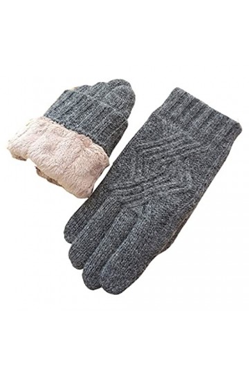 Gants dhiver chauds - Gants thermiques en laine pour écran tactile - Gants tricotés épais pour femmes avec doublure en fauss