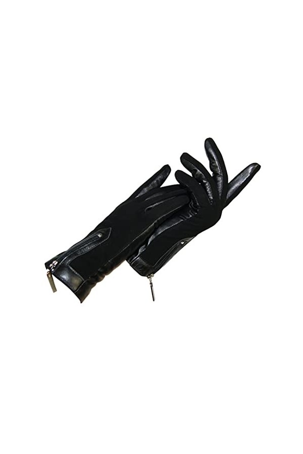 Gants chauds pour femme en cuir nubuck véritable avec fermeture éclair pour décorer lhiver en peau de mouton véritable doubl