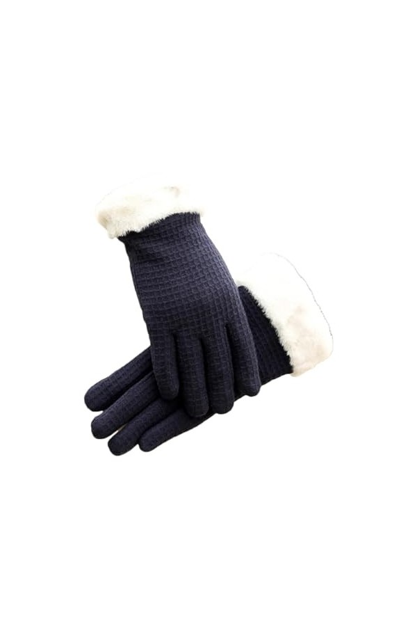 Gants dhiver rembourrés en polaire pour femme - Chauds - Pour cyclisme, conduite - Antidérapants - Écran tactile - Bleu fonc