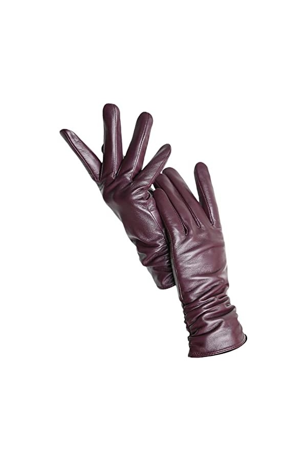 Gants dhiver en cuir pour femme avec doublure en cachemire pour écran tactile