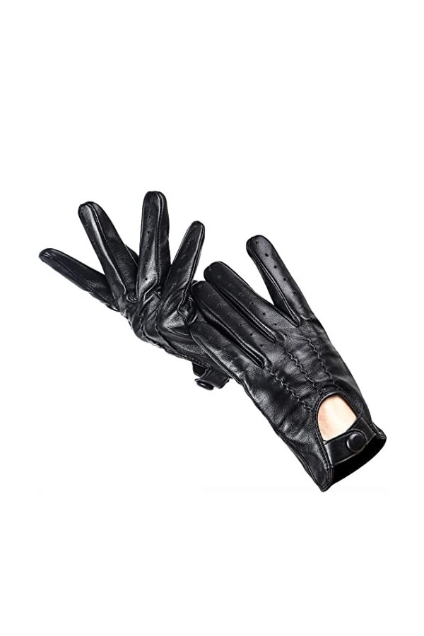 Gants noirs pour écran tactile sensible, gants en peau de mouton véritable pour femme Noir 7
